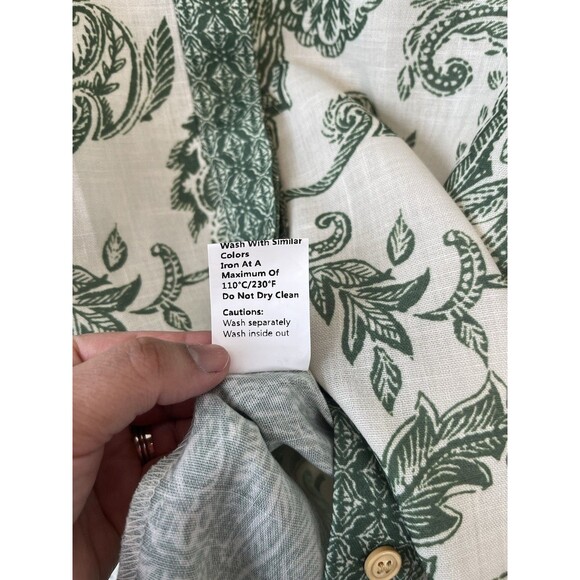 Commense Paisley Print Button Down Shirt Green Cream Boho Chic Size Large NWT's - Picture 14 of 15